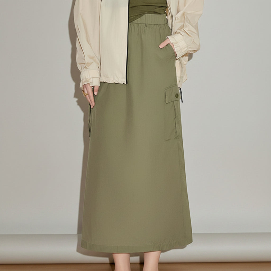 Workwear Inspired Mid Length Skirt with Functional Design