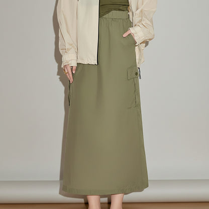 Workwear Inspired Mid Length Skirt with Functional Design