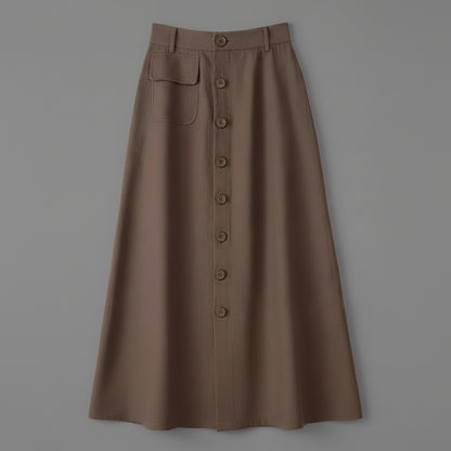 Button Front Midi Skirt with Flattering High Waist Fit