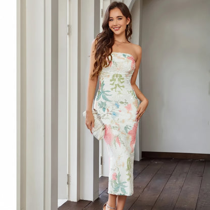 Sequin Floral Bodycon Midi Dress