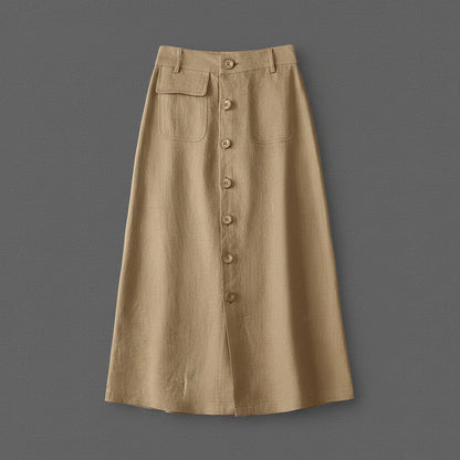 Button Front Midi Skirt with Flattering High Waist Fit