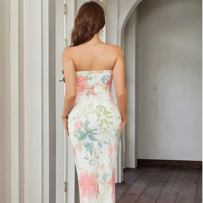 Sequin Floral Bodycon Midi Dress