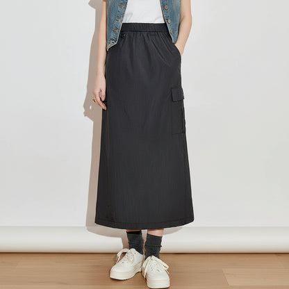 Workwear Inspired Mid Length Skirt with Functional Design