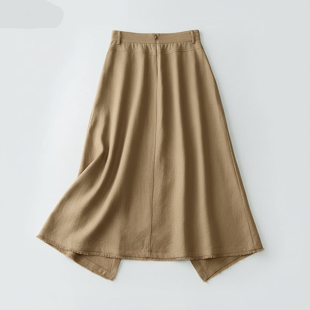 Button Front Midi Skirt with Flattering High Waist Fit