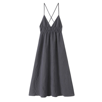 V-Neck Sling Dress with Graceful Midi Length