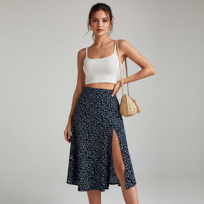 Floral A-Line Maxi Skirt with Stylish Front Slit