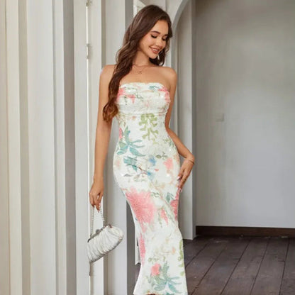 Sequin Floral Bodycon Midi Dress