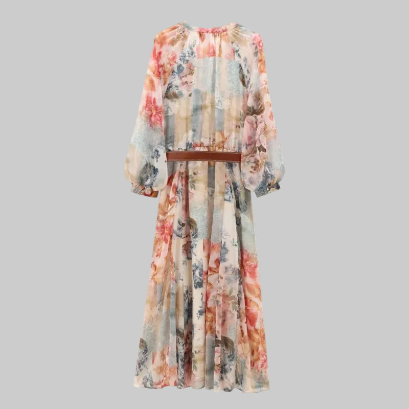 Boho V Neck Lantern Sleeve Dress