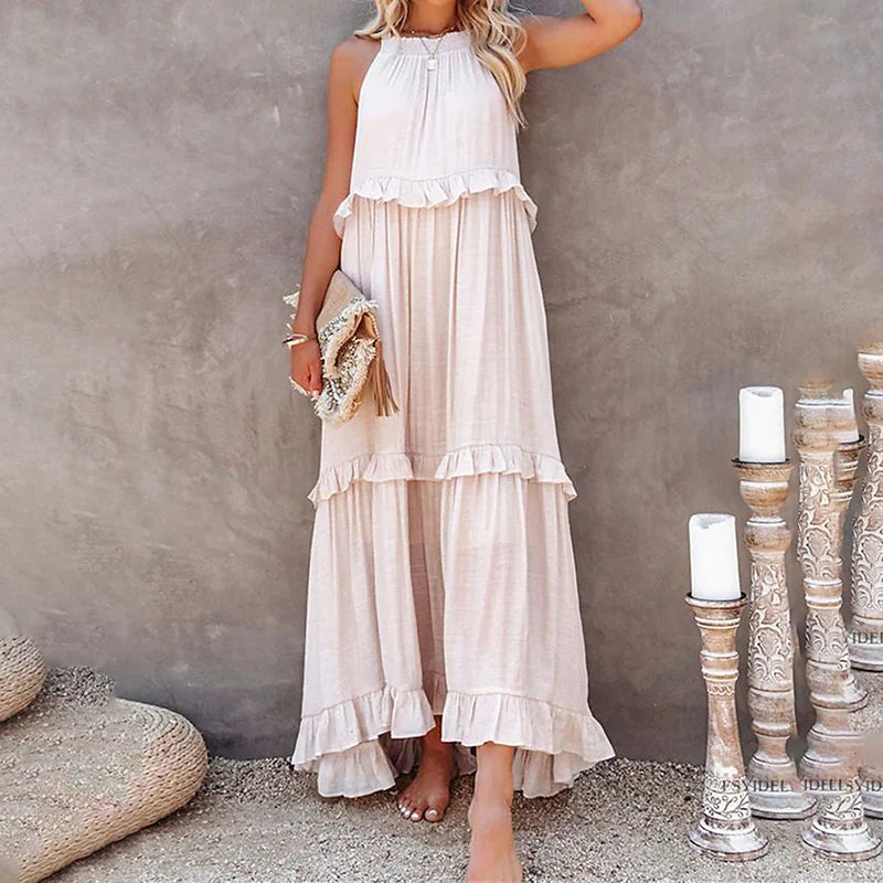 Elegant Ruffle Accent Maxi Dress with Timeless Appeal