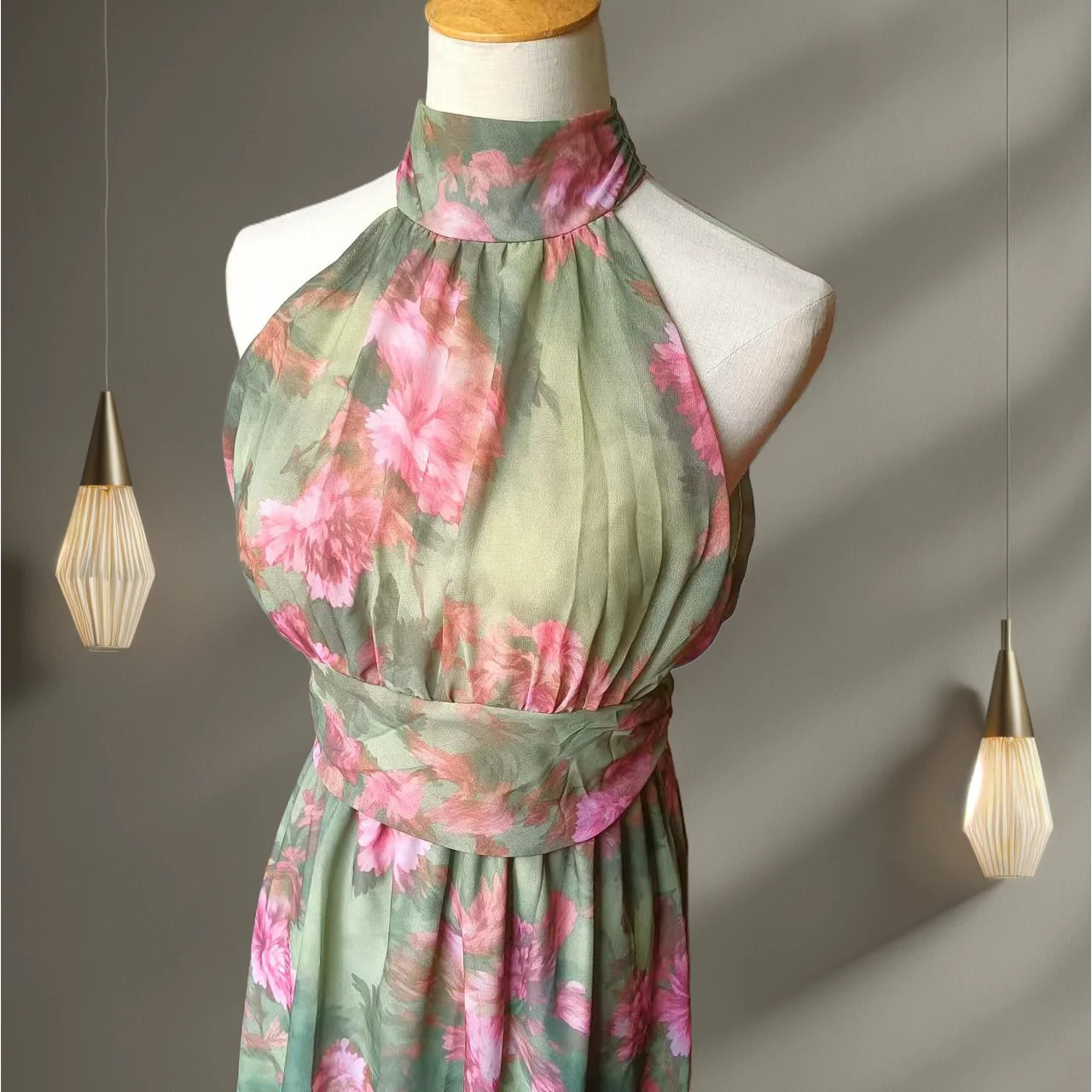 Retro Floral Halter Maxi Dress