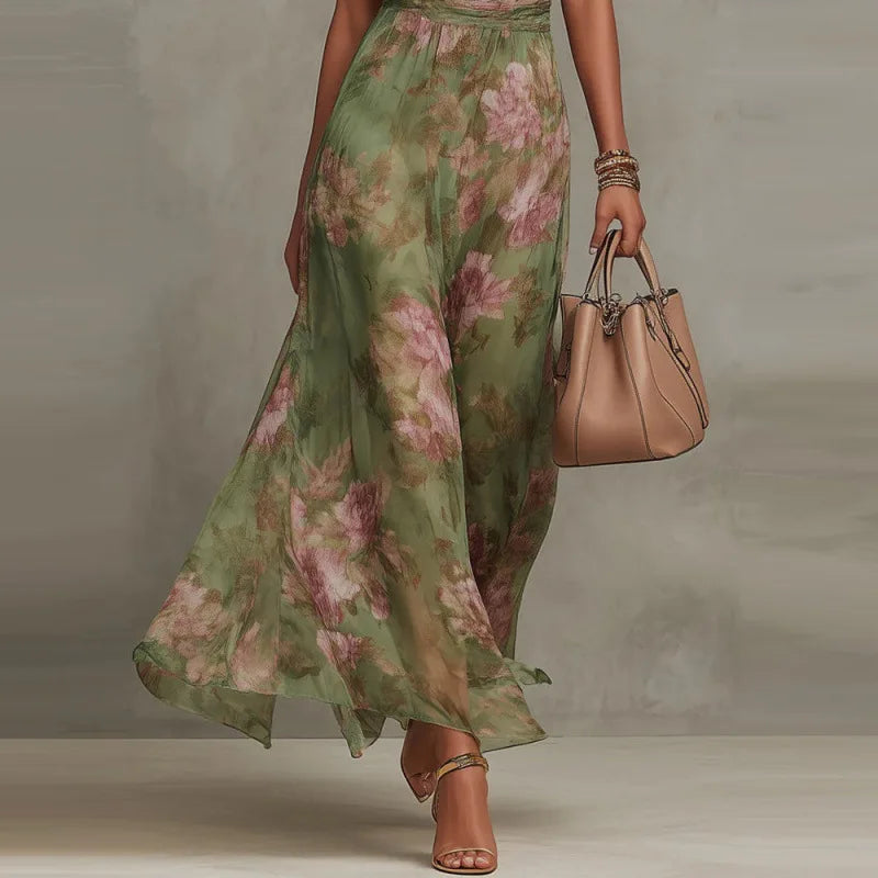 Retro Floral Halter Maxi Dress