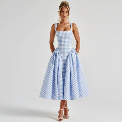 Spaghetti Strap A Line Midi Dresses