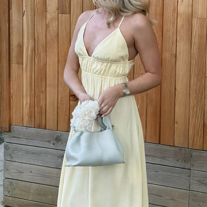 V-Neck Sling Dress with Graceful Midi Length