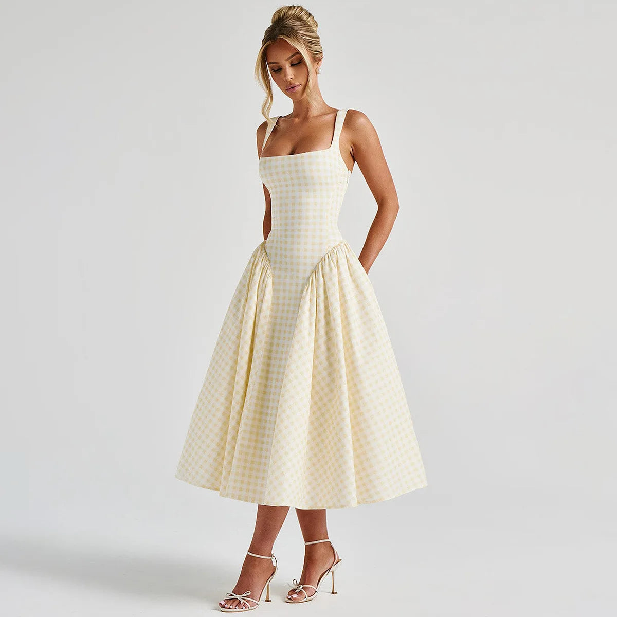 Spaghetti Strap A Line Midi Dresses