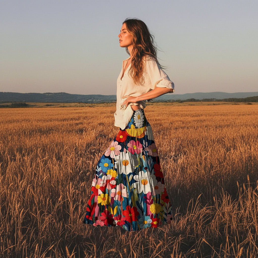Vintage Floral Print Midi Skirt for Elegant Holiday Styling