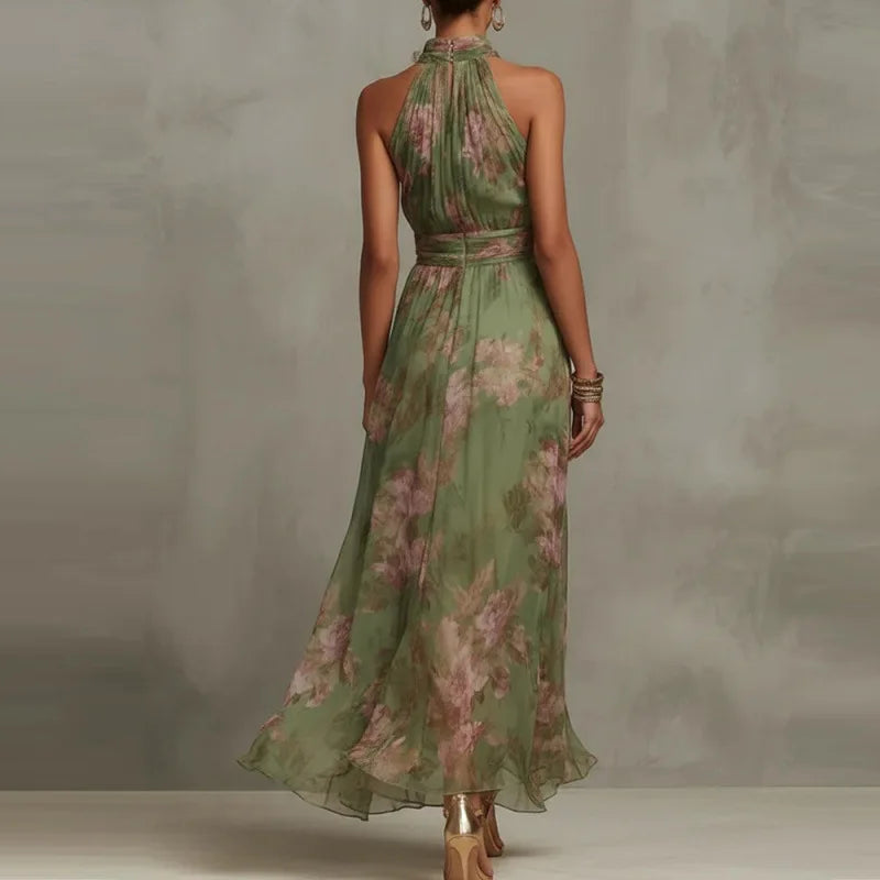 Retro Floral Halter Maxi Dress