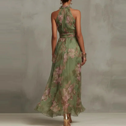 Retro Floral Halter Maxi Dress