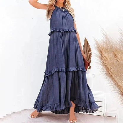 Elegant Ruffle Accent Maxi Dress with Timeless Appeal