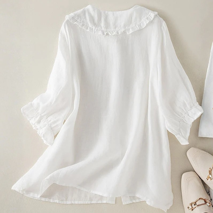 Relaxed Linen Shirt Ruffle Collar