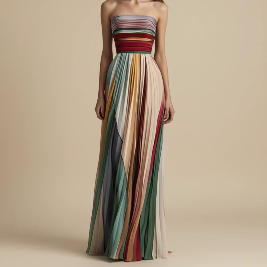 Striped Strapless Maxi Dress
