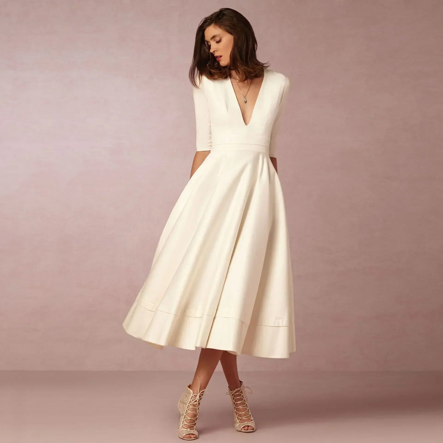 Sleek Ivory Midi Dress