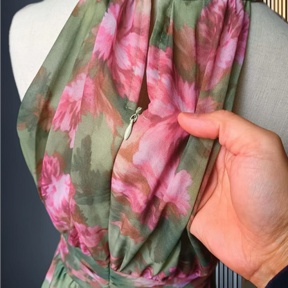 Retro Floral Halter Maxi Dress