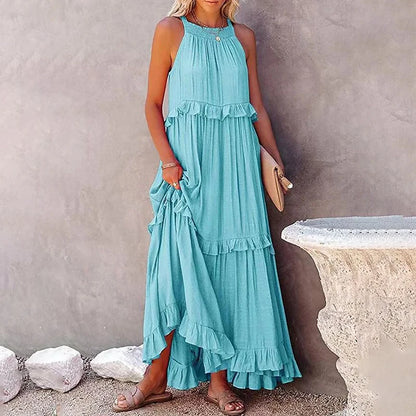 Elegant Ruffle Accent Maxi Dress with Timeless Appeal