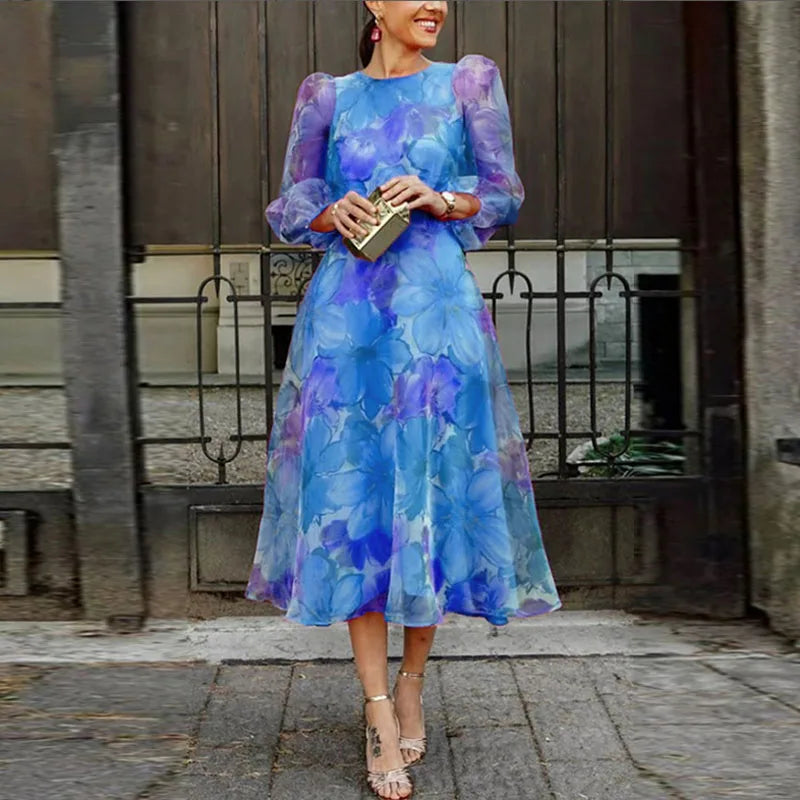 Graceful Chiffon Midi Dress Floral