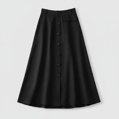 Button Front Midi Skirt with Flattering High Waist Fit