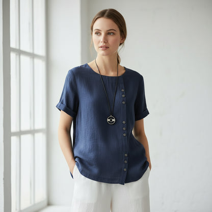 Elegant Streetwear Cotton Linen Tops