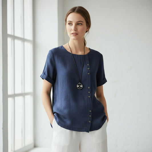 Elegant Streetwear Cotton Linen Tops