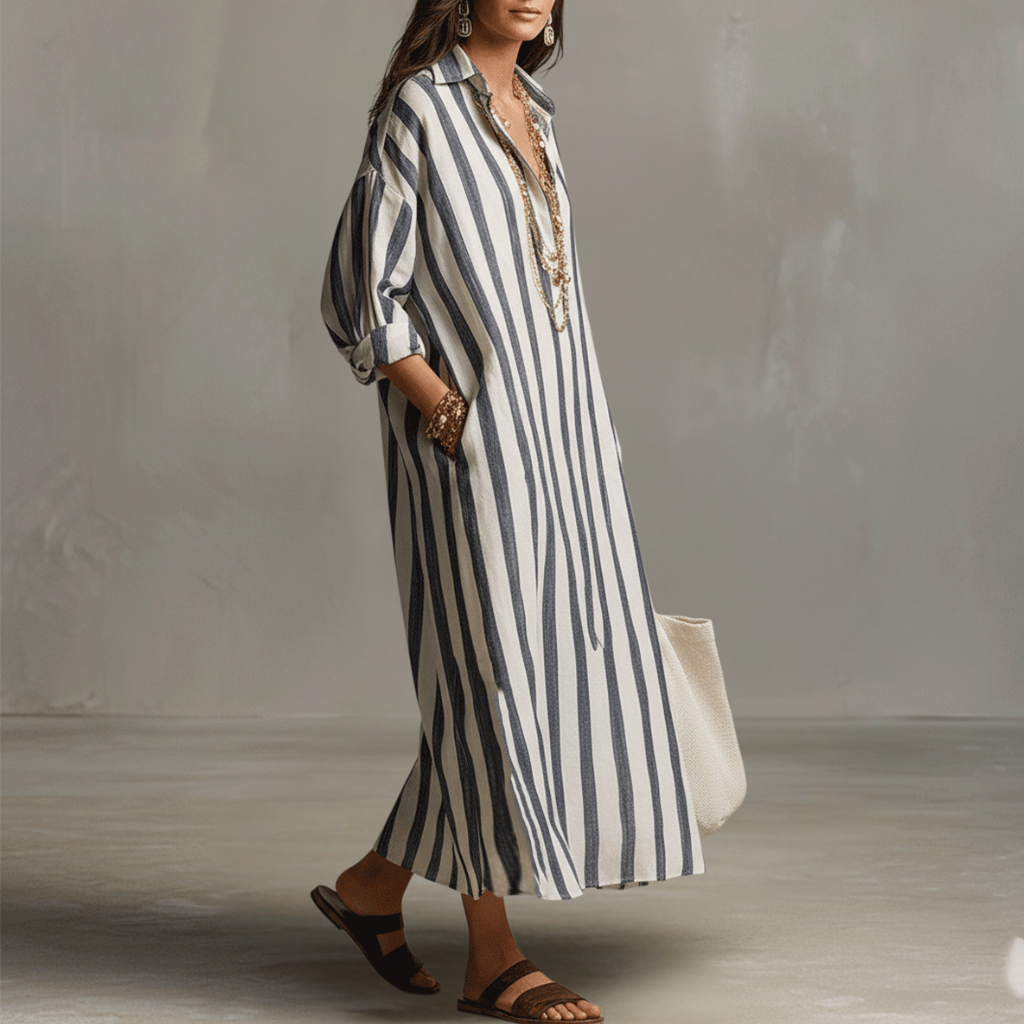 Striped Bohemian Shirt Maxi Dress