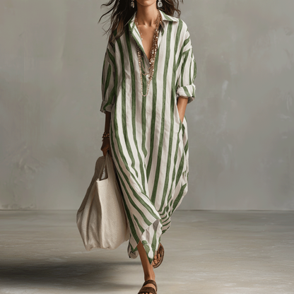 Striped Bohemian Shirt Maxi Dress