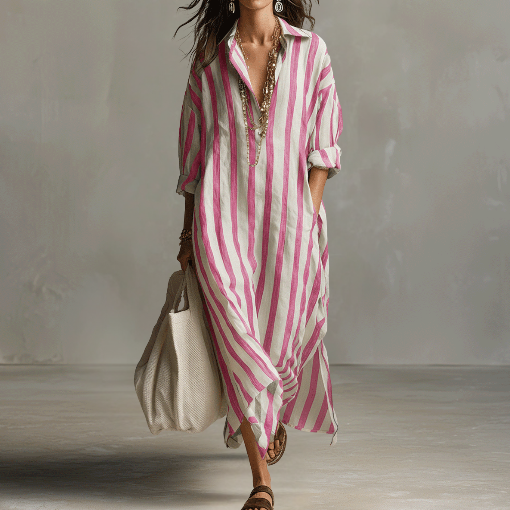 Striped Bohemian Shirt Maxi Dress