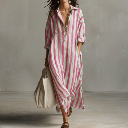 Striped Bohemian Shirt Maxi Dress
