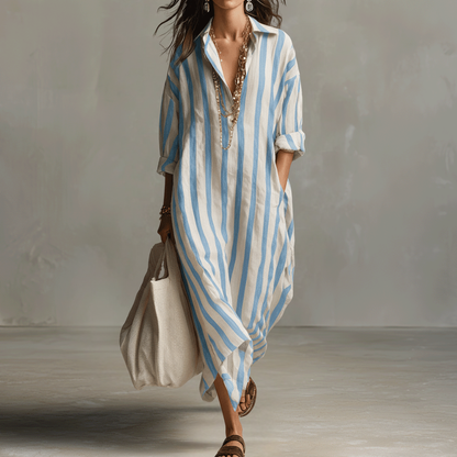 Striped Bohemian Shirt Maxi Dress