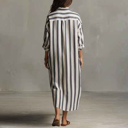 Striped Bohemian Shirt Maxi Dress