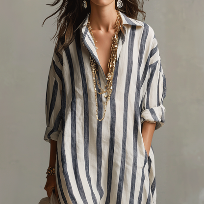 Striped Bohemian Shirt Maxi Dress