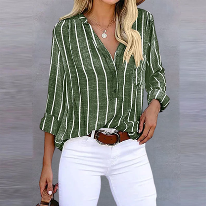 Effortless Striped Blouse V Neck