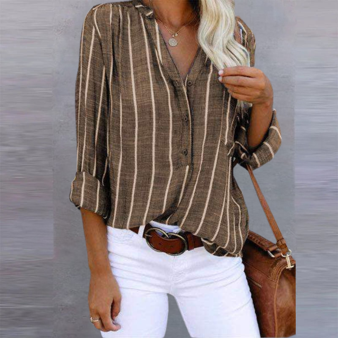 Effortless Striped Blouse V Neck