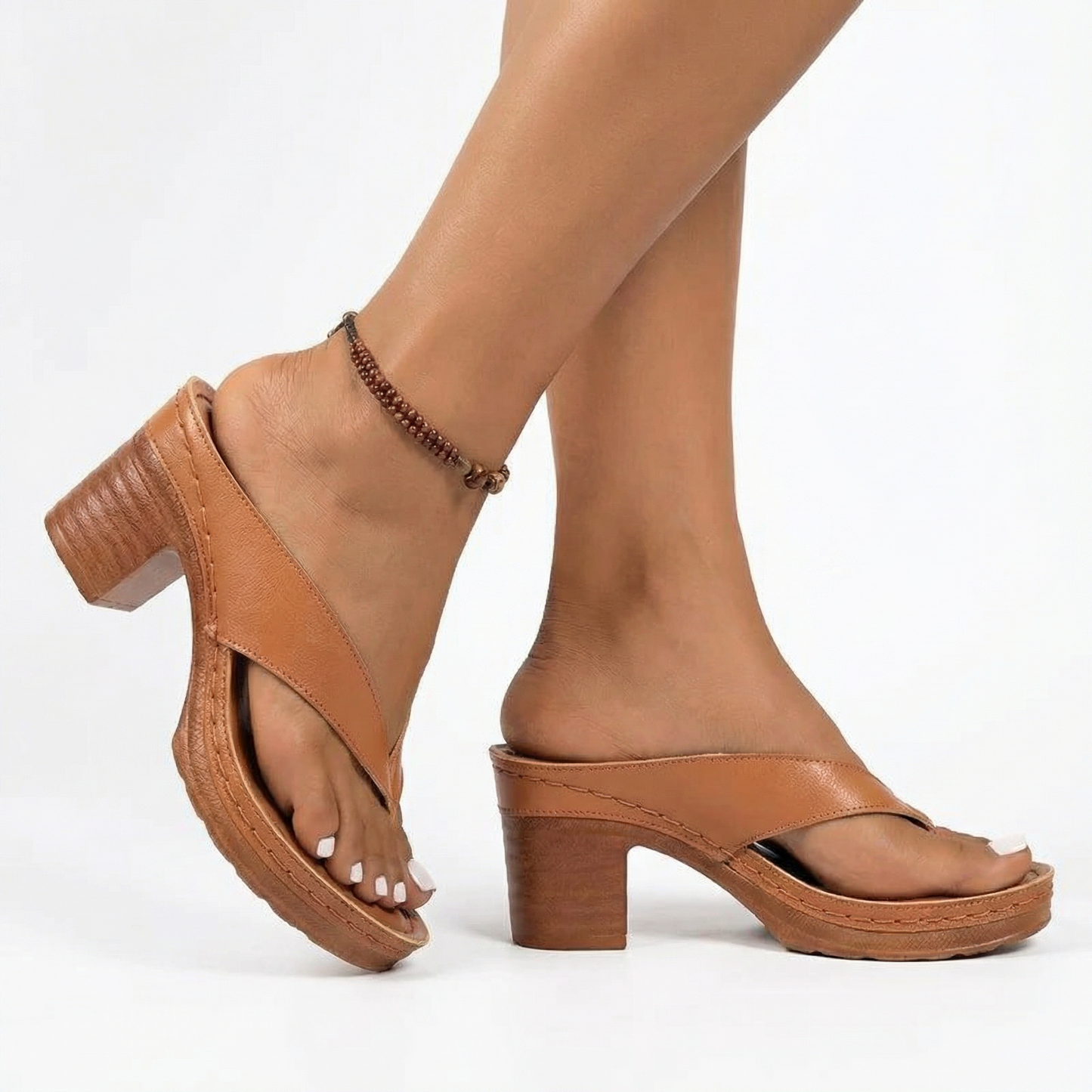 Stylish Block Heel Sandals - Vegan Leather Cross-Over Design with Non-Slip Sole 0