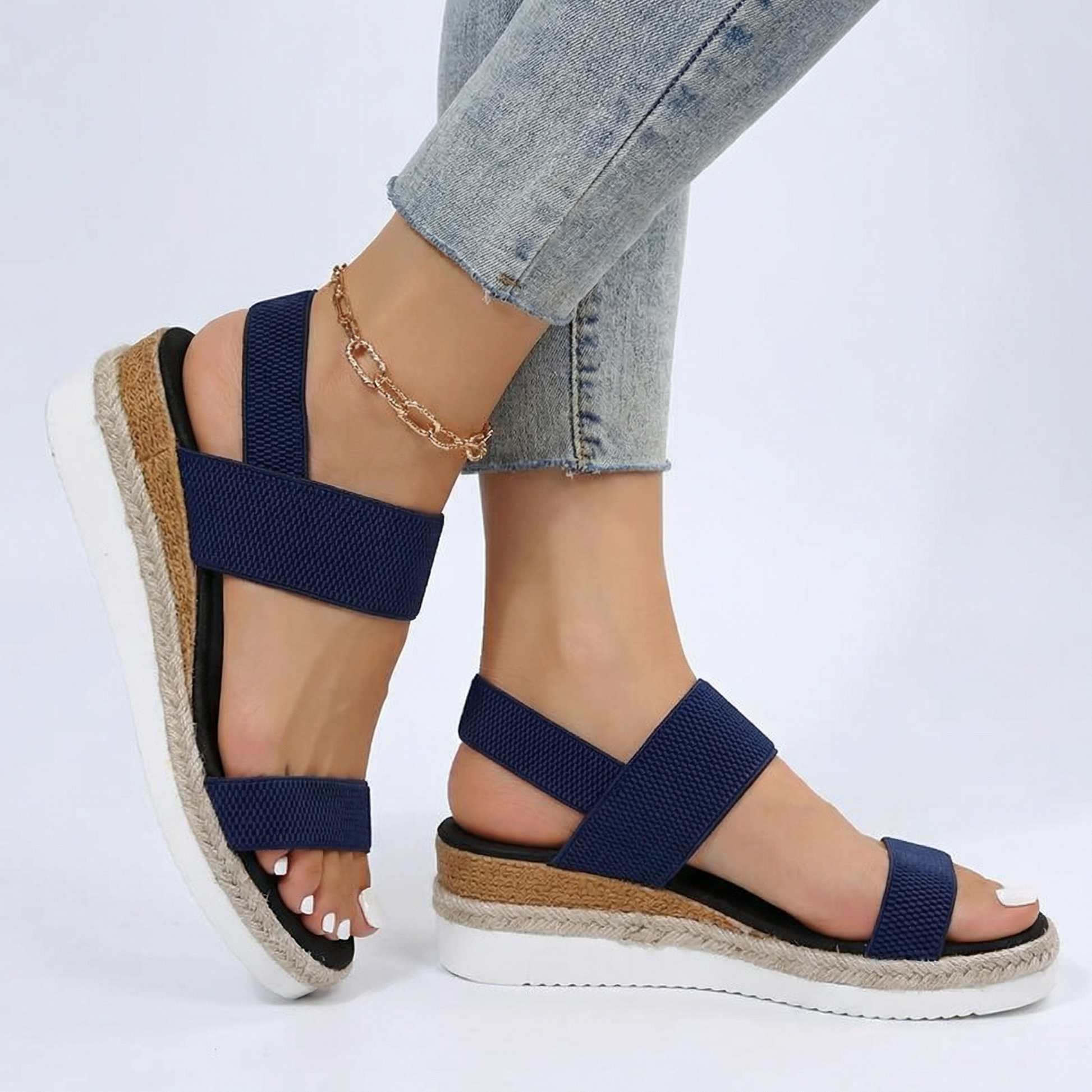 Stylish Espadrille Wedge Sandals with Adjustable Ankle Strap & Platform Sole 0