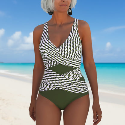 Stylish One-Piece Swimsuit with Geometric Pattern and Front Cutout Swimwear 2
