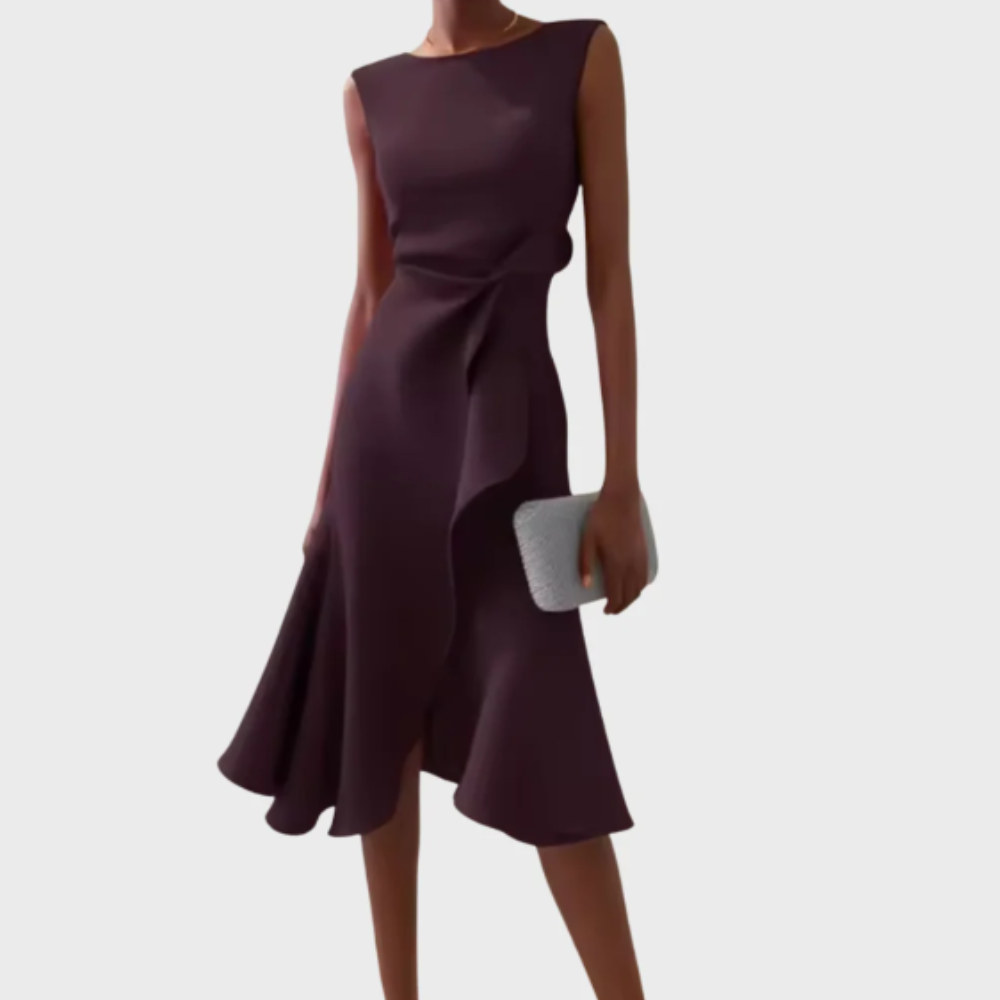Asymmetric Draped Midi Dress