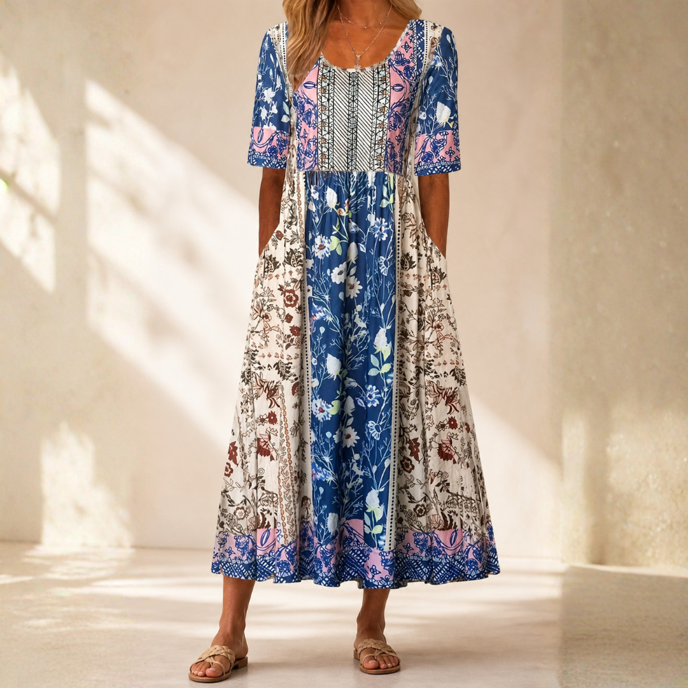 Boho Floral Maxi Dress With Pockets