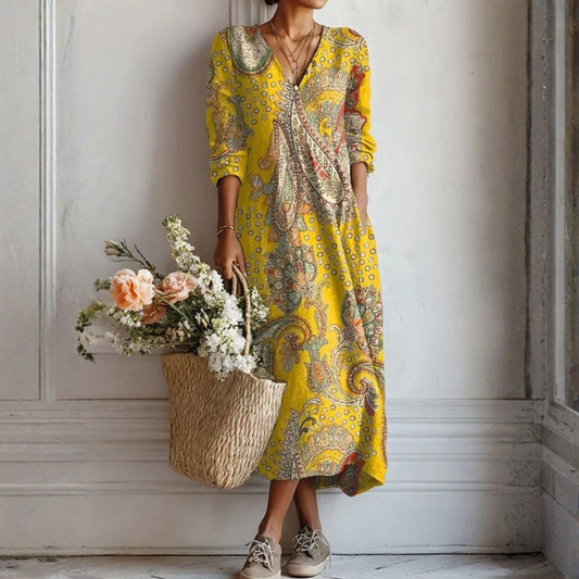 Breathable Linen Midi Dress Pocket