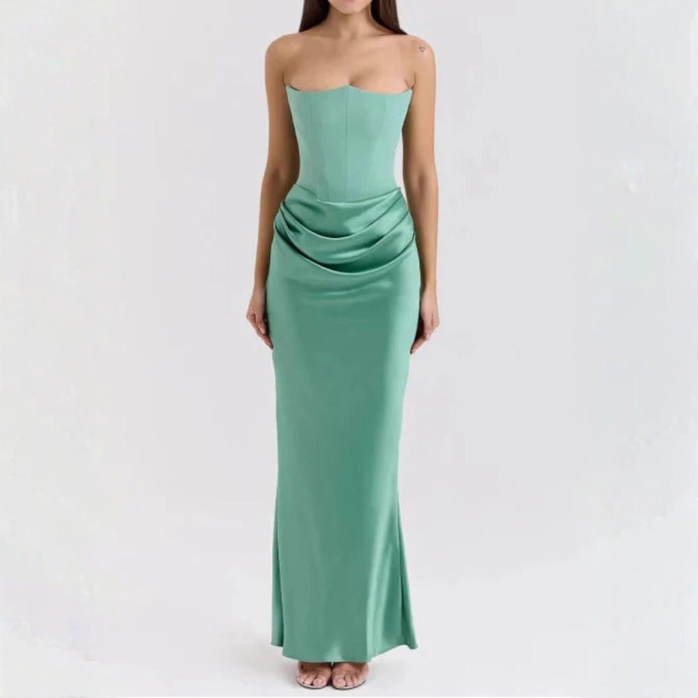 Striking Strapless Draped Maxi Dress