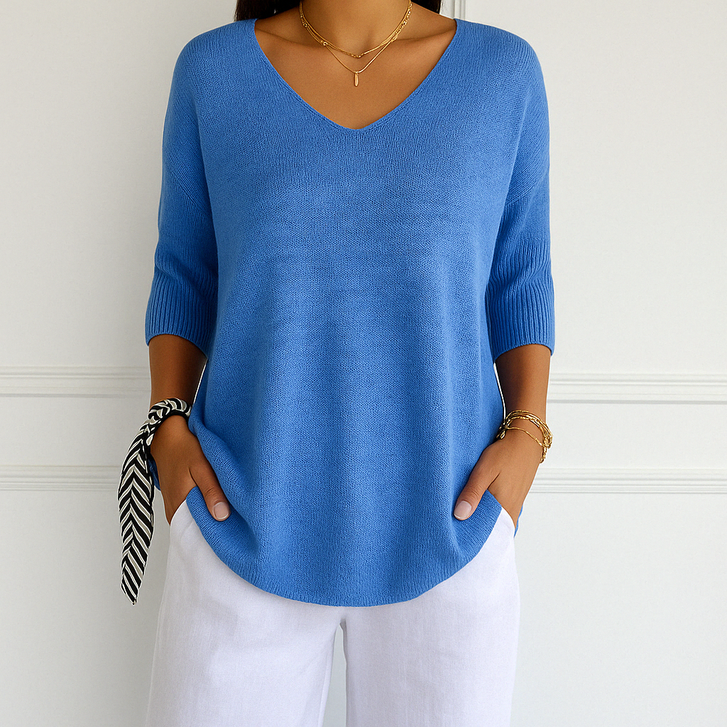 V-Neck Short Sleeve Women's Sweater in Lightweight Fabric for Effortless Summer Style 5