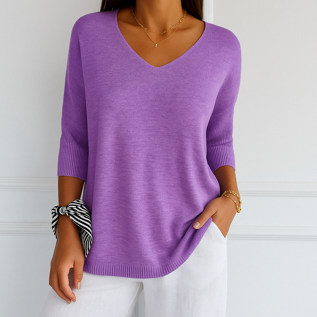 V-Neck Short Sleeve Women's Sweater in Lightweight Fabric for Effortless Summer Style 6