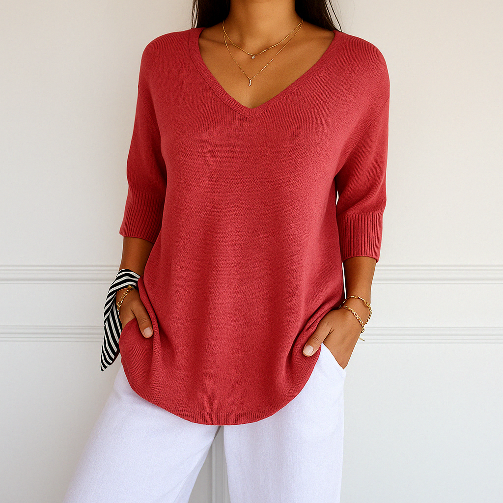 V-Neck Short Sleeve Women's Sweater in Lightweight Fabric for Effortless Summer Style 7